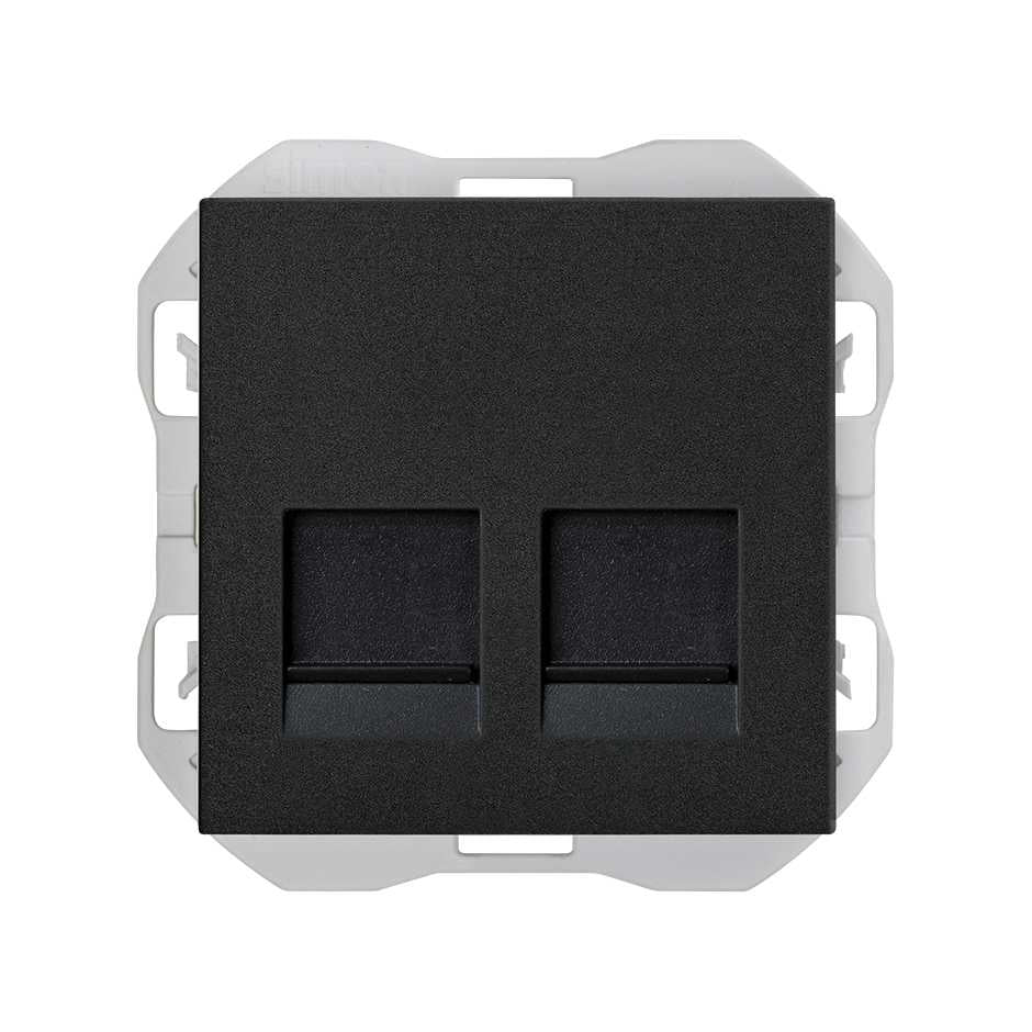 20000088-098 - Tapa de voz y datos plana con guardapolvo para 2 conectores RJ45 negro mate Simon 270