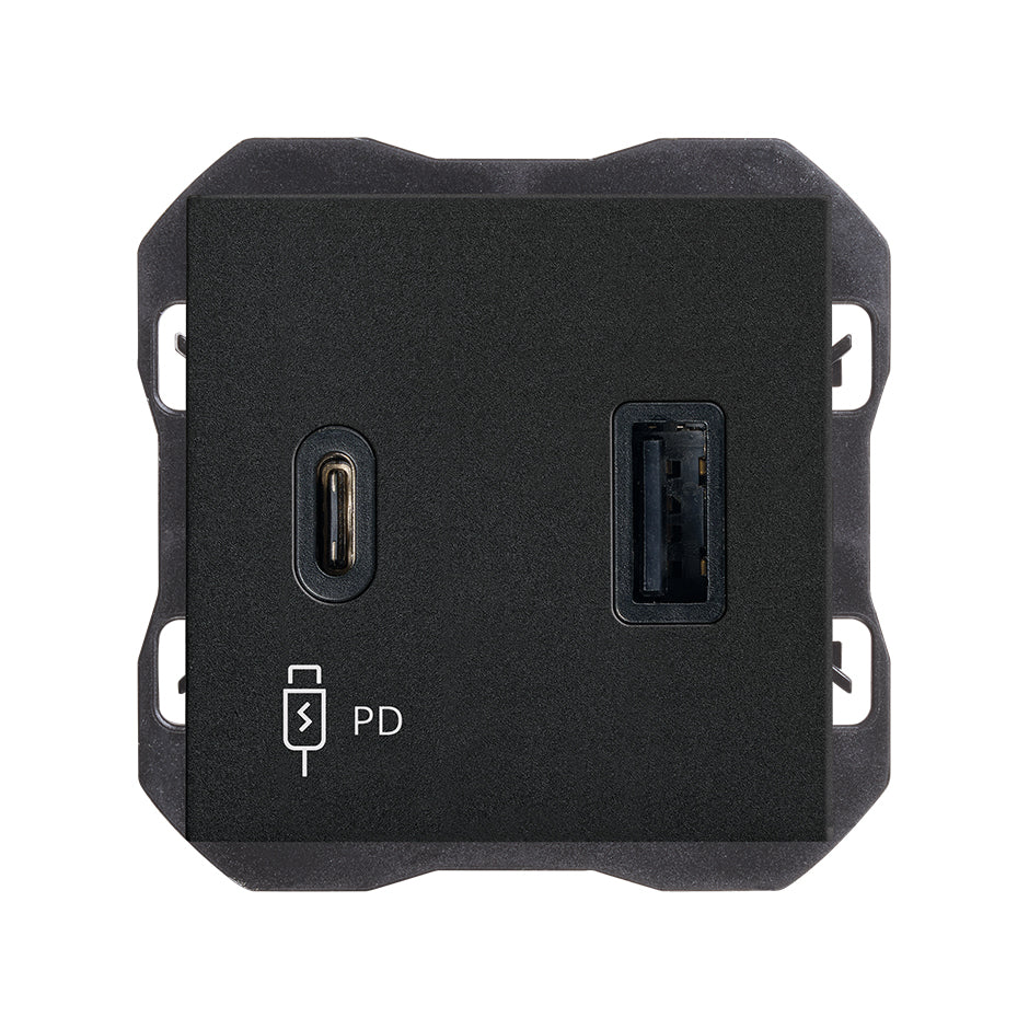 20000296-098 - Cargador USB doble A+C 30W Power Delivery negro mate Simon 270