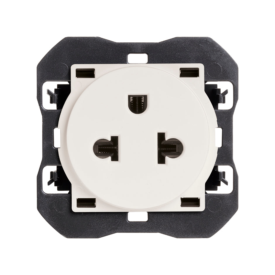 20000439-090 - Base de enchufe euroamericana 16A 127/250 V~ con sistema de embornamiento a tornillo blanco Simon 270