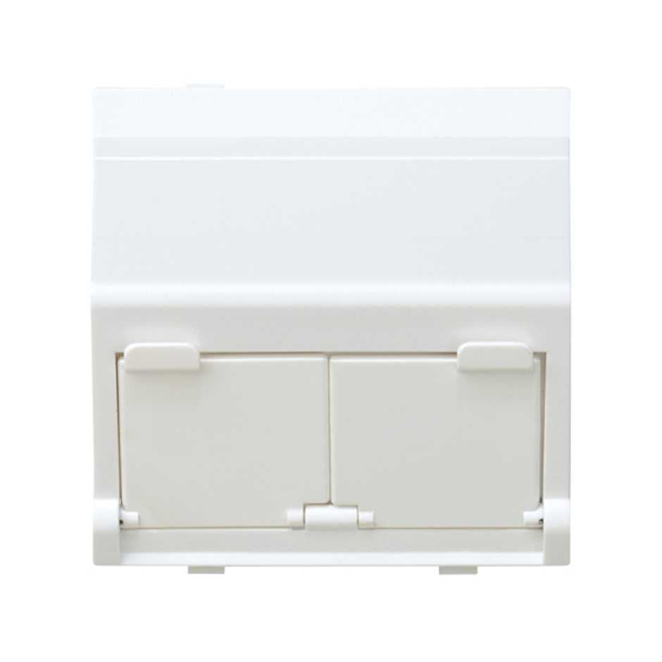 27086-35 - Placa de voz y datos inclinada con guardapolvo para 2 conectores RJ45 AVAYA® blanco Simon 27 Play