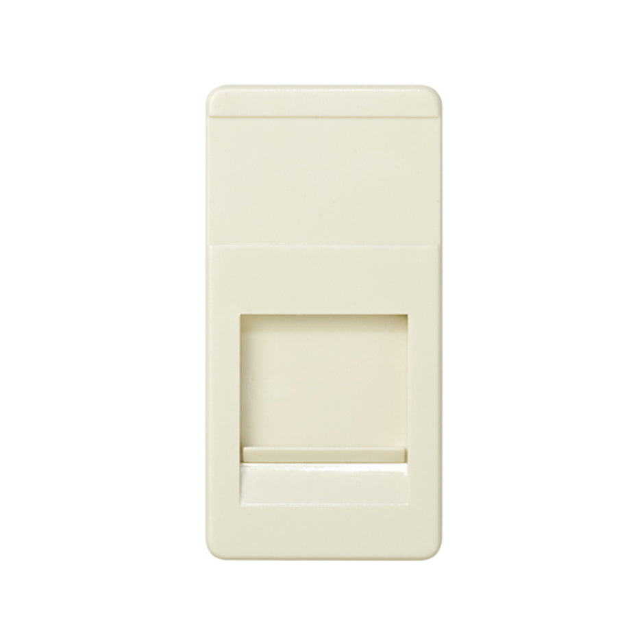 27087-31 - Placa de voz y datos plana de medio elemento con guardapolvo para 1 conector RJ45 AMP® marfil Simon 27 Play