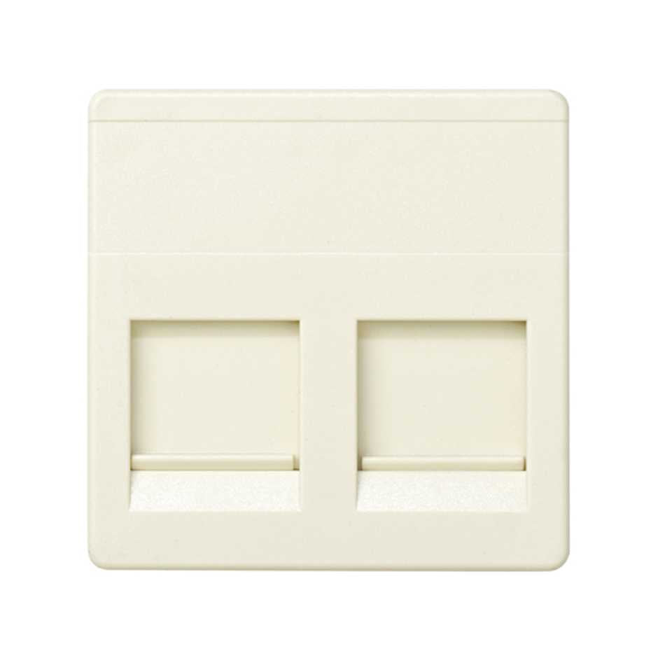 27486-32 - Placa de voz y datos plana con guardapolvo para 2 conectores RJ45 AMP® marfil Simon 27 Play