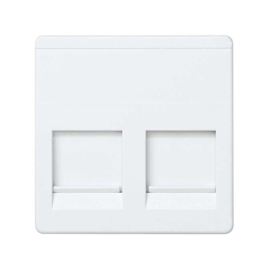 27486-35 - Placa de voz y datos plana con guardapolvo para 2 conectores RJ45 AMP® blanco Simon 27 Play