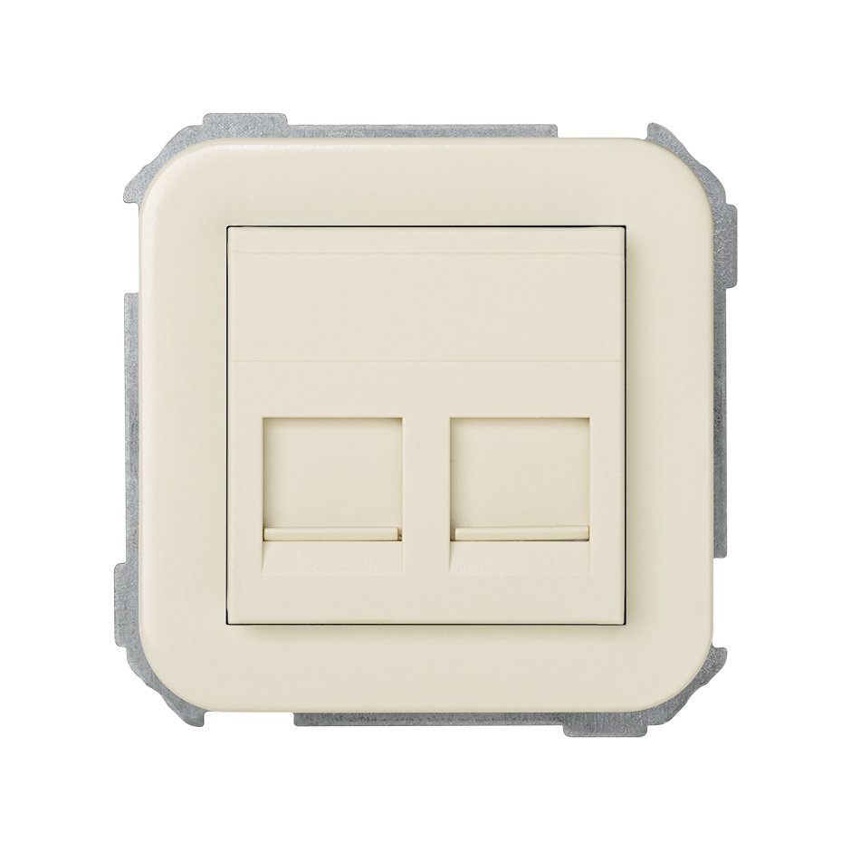 31089-61 - Placa de voz y datos plana con guardapolvo para 2 conectores RJ45 AMP marfil Simon 31