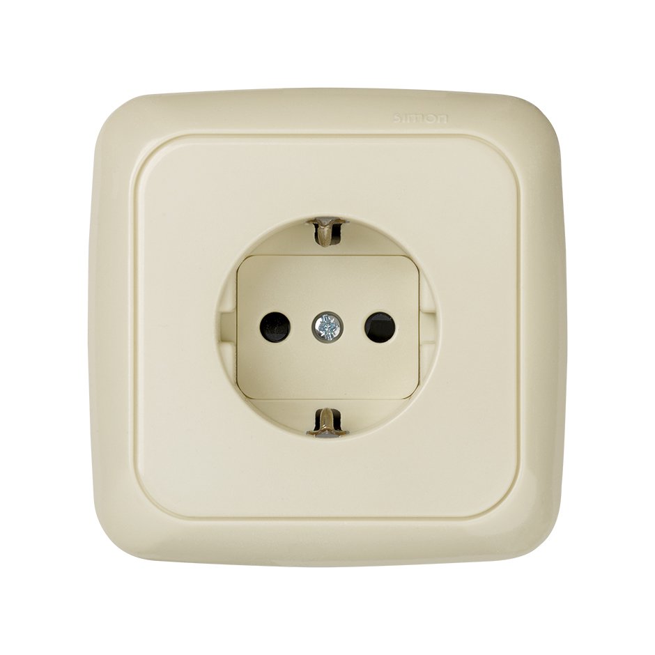 31472-61 - Base de enchufe schuko monobloc 16 A 250 V~ con disp. seguridad y sistema de embornamiento tornillo marfil Simon 31
