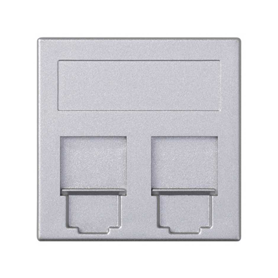 50000089-033 - Placa de voz y datos plana con guardapolvo 1 elemento para 2 RJ45 compatibilidad otros fabricantes aluminio Simon 500 Cima