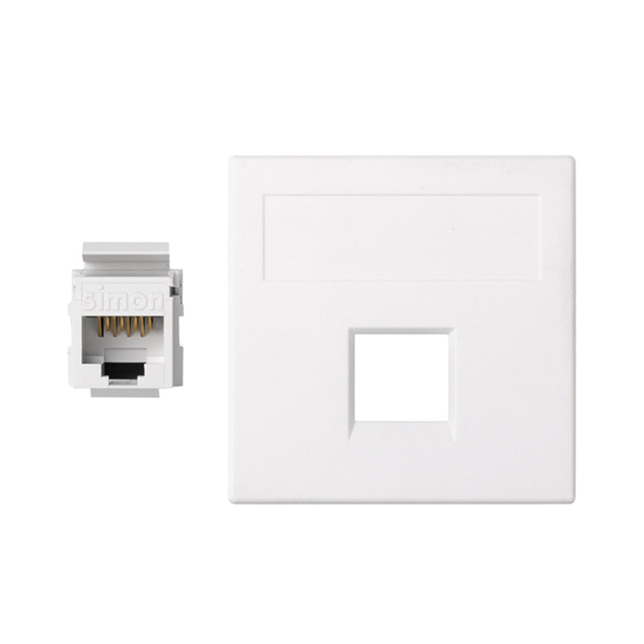 50002185-030 - Placa de voz y datos plana sin guardapolvo de 1 elemento con 1 RJ45 categoría 6 UTP blanco Simon 500 Cima