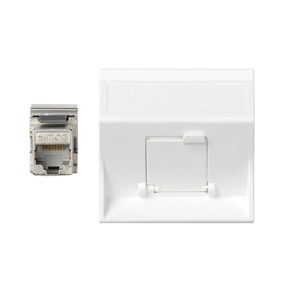 50003081-030 - Placa de voz y datos inclinada con guardapolvo de 1 elemento con 1 RJ45 categoría 6 FTP blanco Simon 500 Cima