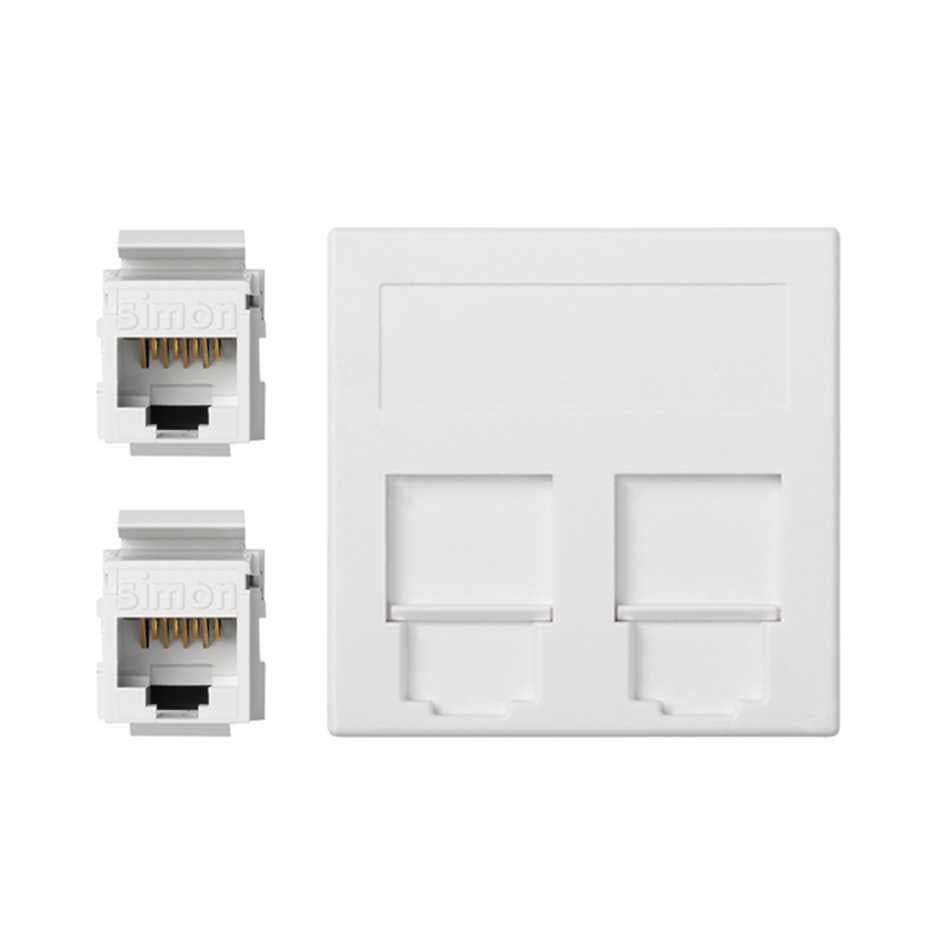 50004089-030 - Placa de voz y datos plana con guardapolvo de 1 elemento con 2 RJ45 categoría 5e UTP blanco Simon 500 Cima