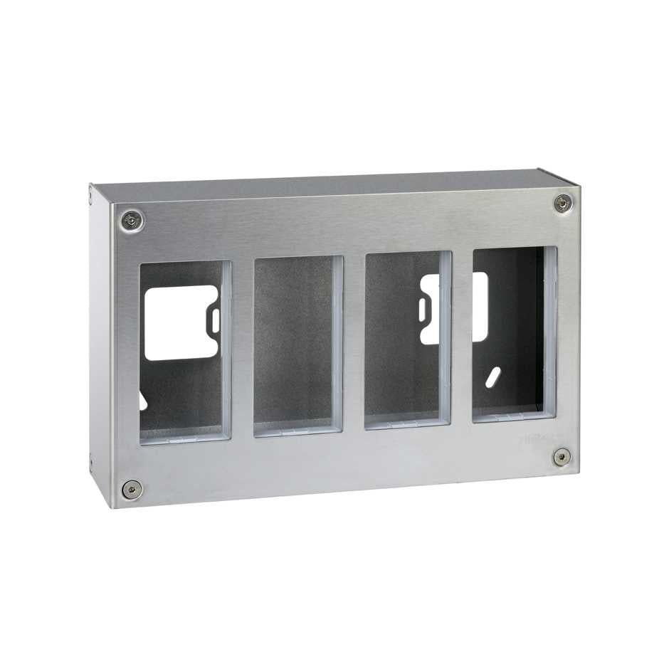 51000014-036 - Caja metálica de pared de superficie para 4 elementos dobles acero inox Simon 500 Cima