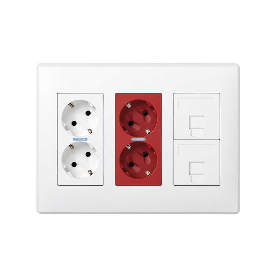 51000302-030 - Kit caja pared de superficie-empotrar 3 elementos dobles con 1 enchufe doble,1 SAI doble y 2 placas 1RJ45 blanco Simon 500 Cima