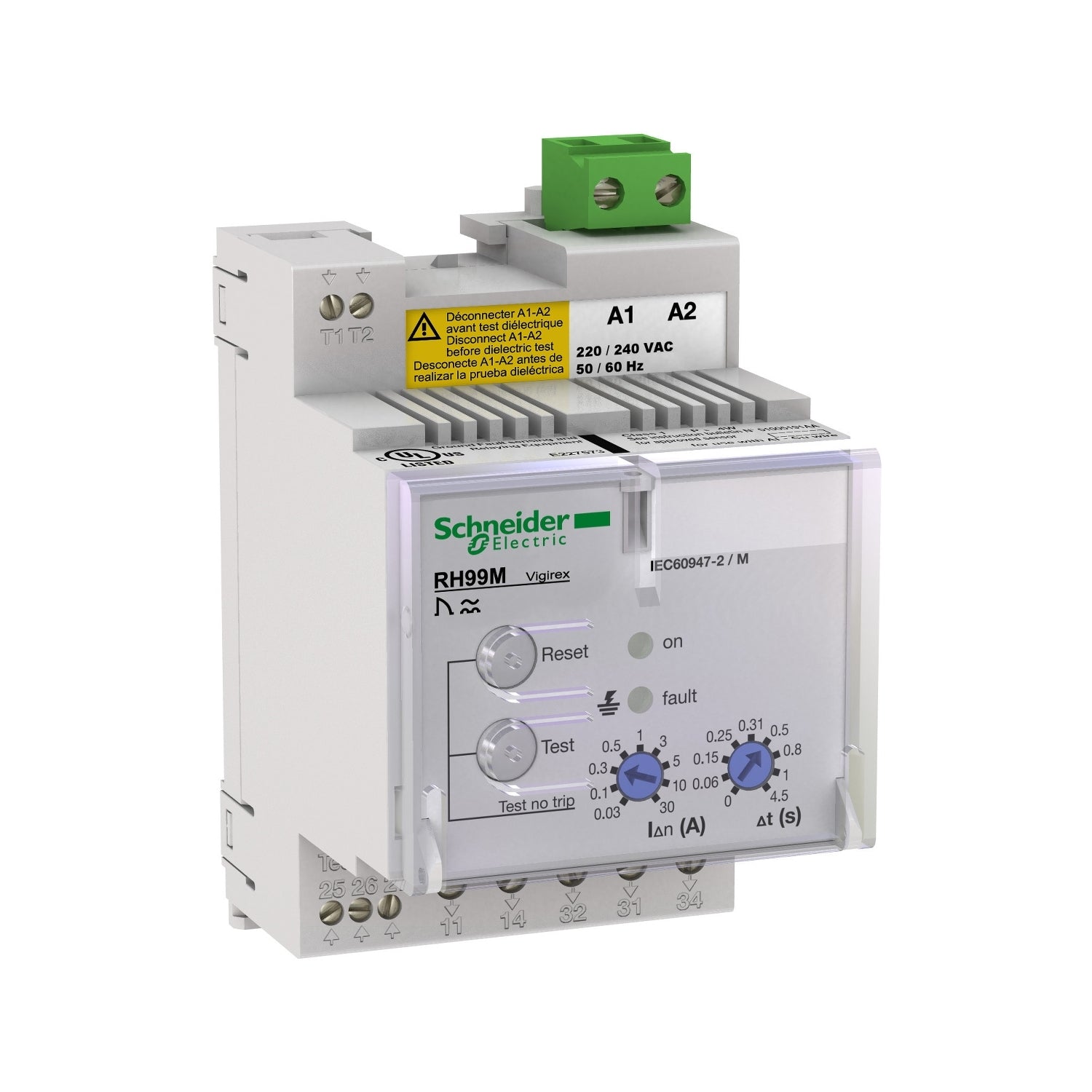 56193 - Relé de protección contra corriente residual Vigirex RH99M 30 mA hasta 30 A 220 VAC hasta 240 VAC 50/60 Hz reset automatico Schneider