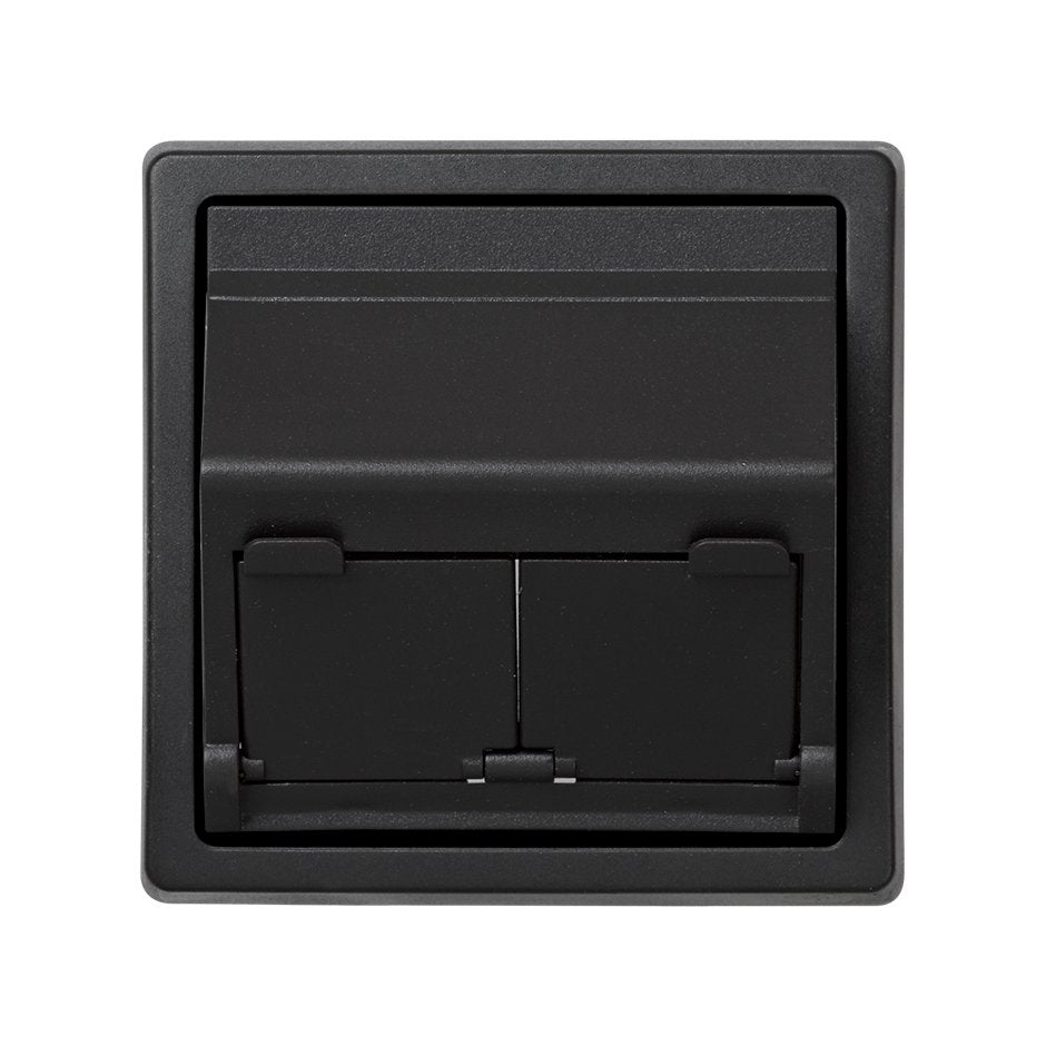 73086-62 - Placa de voz y datos inclinada con guardapolvo para 2 conectores RJ45 y 2 conectores RJ-11/12 grafito Simon 73 Loft