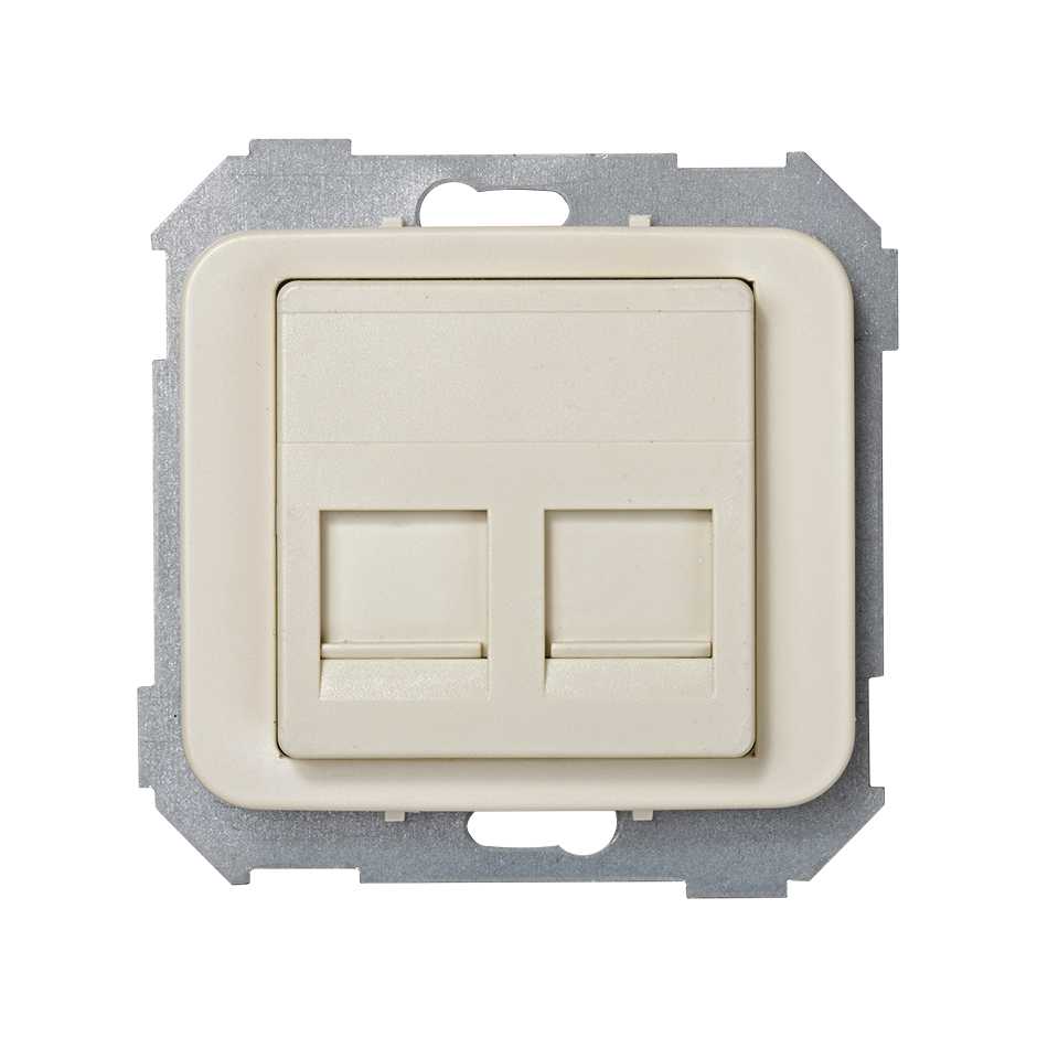 75589-61 - Placa de voz y datos plana con guardapolvo para 2 conectores RJ45 AMP® marfil Simon 75