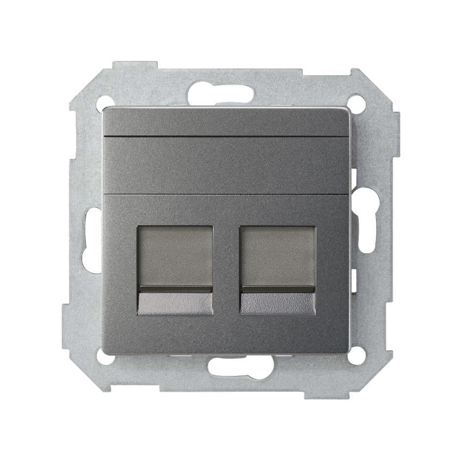 8200006-096 - Placa de voz y datos plana con guardapolvo para 2 conectores RJ45 titanio Simon 82 Concept