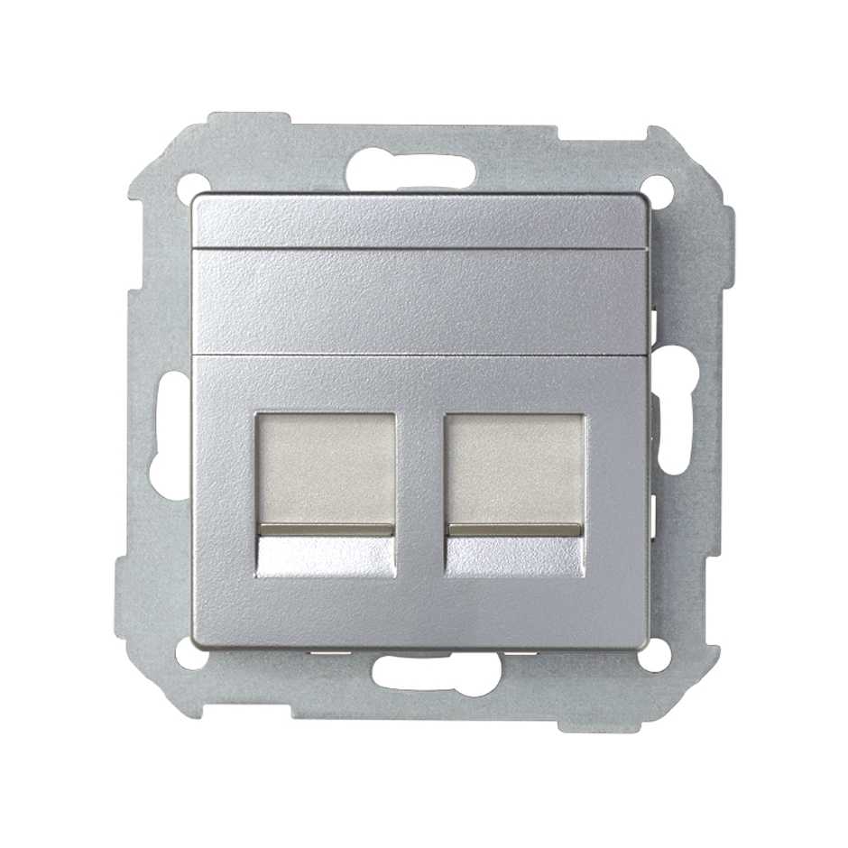 82006-33 - Placa de voz y datos plana con guardapolvo para 2 conectores RJ45 aluminio Simon 82