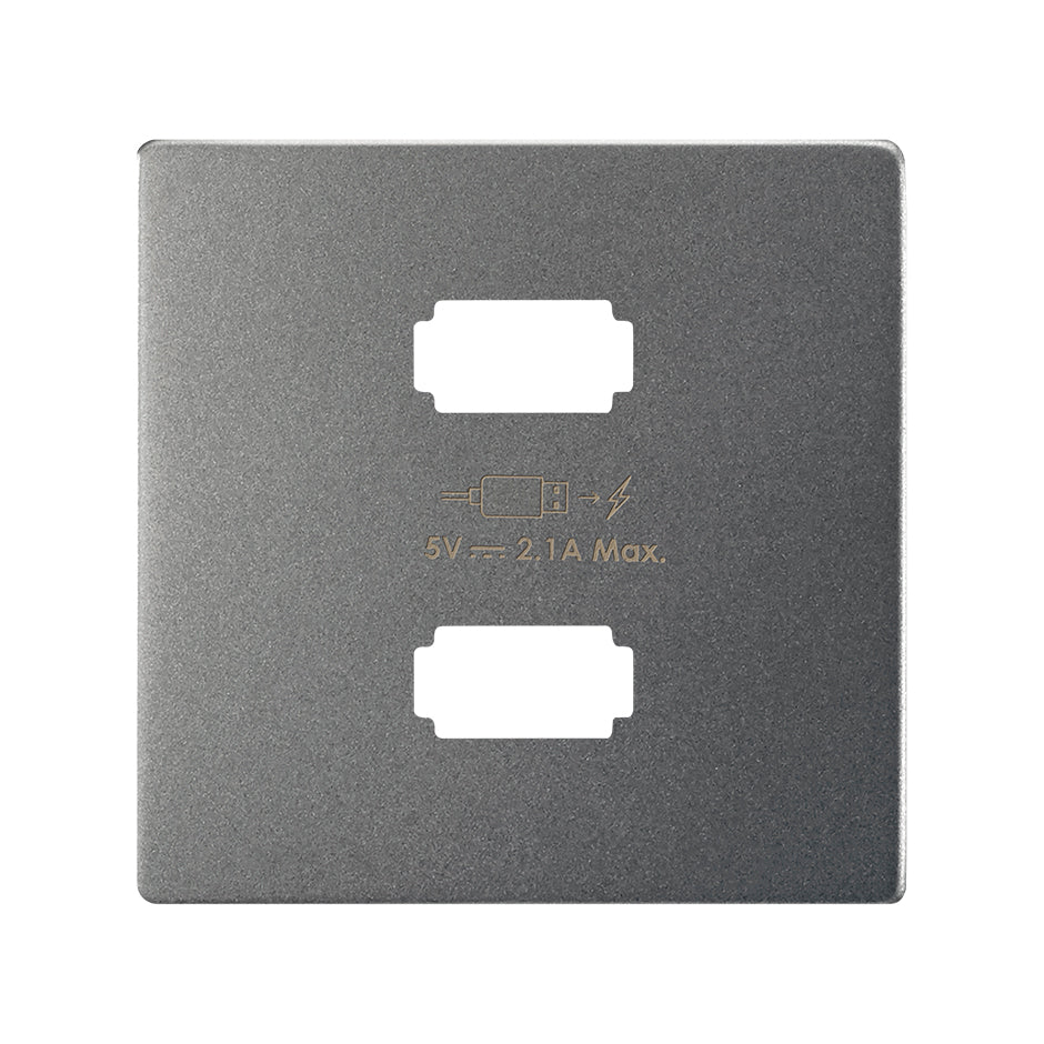 8221096-096 - Placa para cargador USB 2 conectores 5Vdc 2.1A titanio Simon 82 Concept