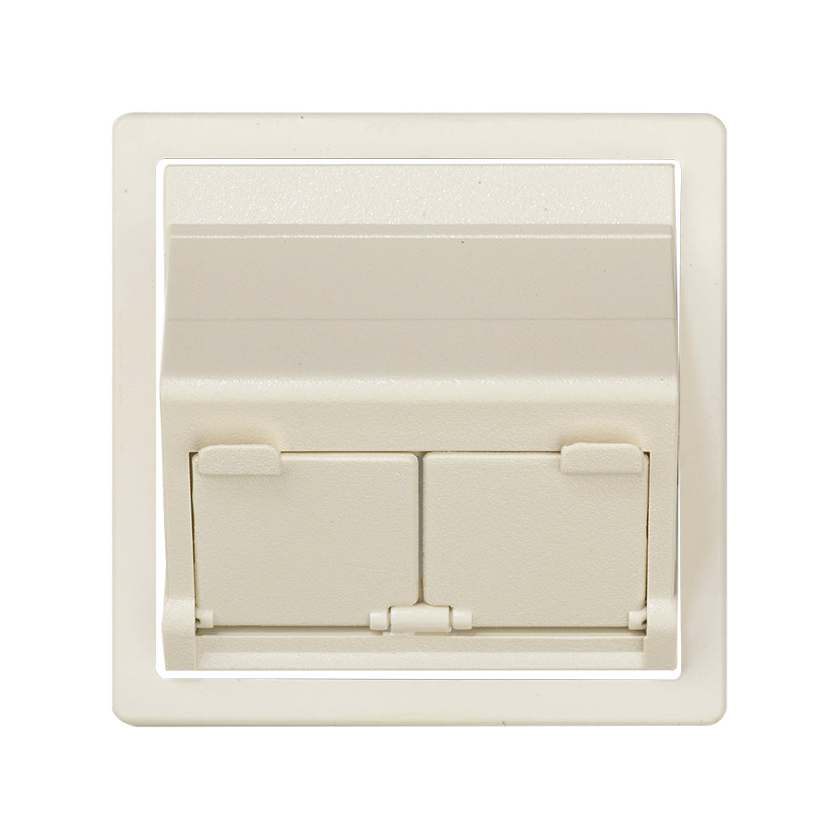 82579-31 - Placa de voz y datos inclinada con guardapolvo para 2 conectores RJ45 marfil Simon 82