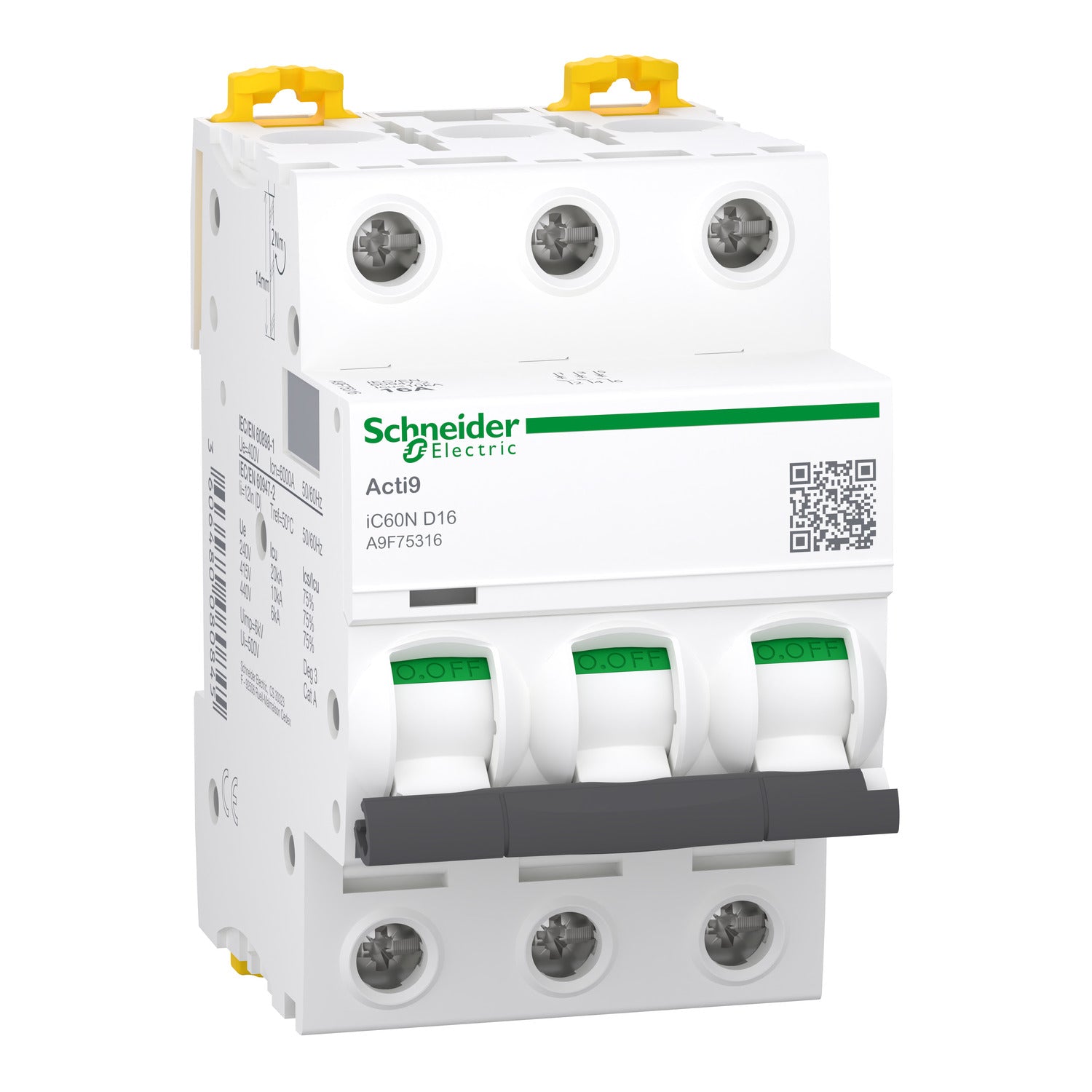 A9F75316 - Interruptor Magnetotérmico Tripolar Acti9 iC60N 3P 16A Curva D 6kA/10kA Schneider