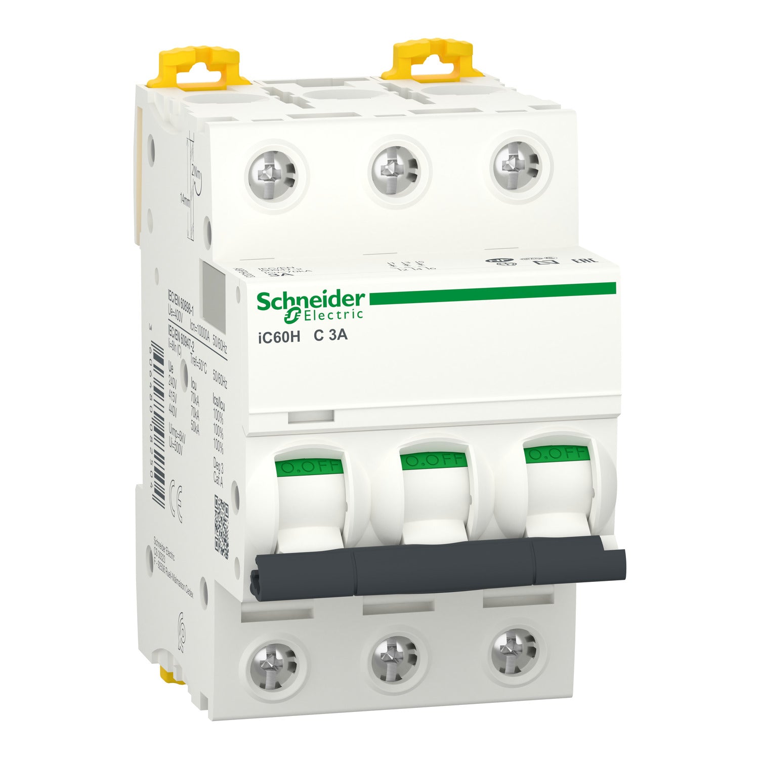 A9F84303 - Interruptor Magnetotérmico Tripolar Acti9 iC60H 3P 3A Curva C 10kA/70kA Schneider