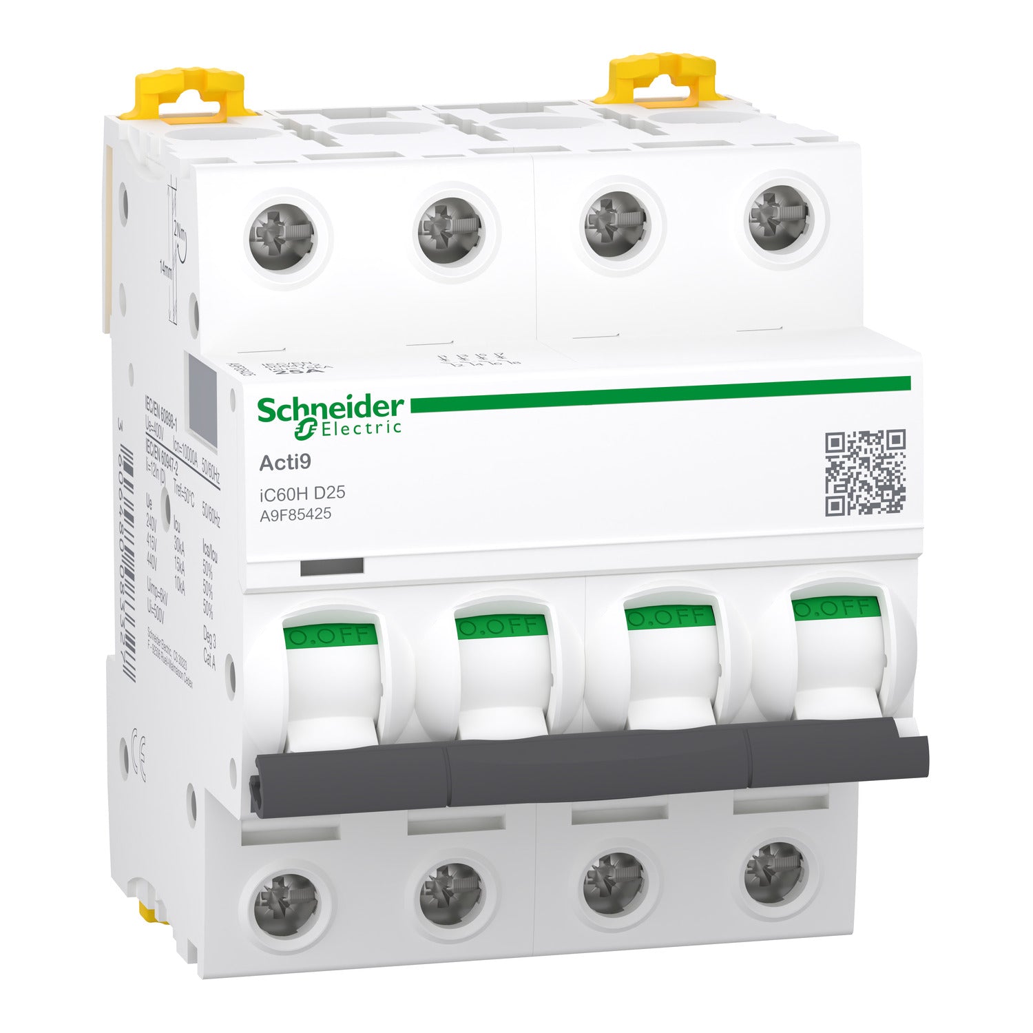 A9F85425 - Interruptor Magnetotérmico Tetrapolar Acti9 iC60H 4P 25A Curva D 10kA/15kA Schneider