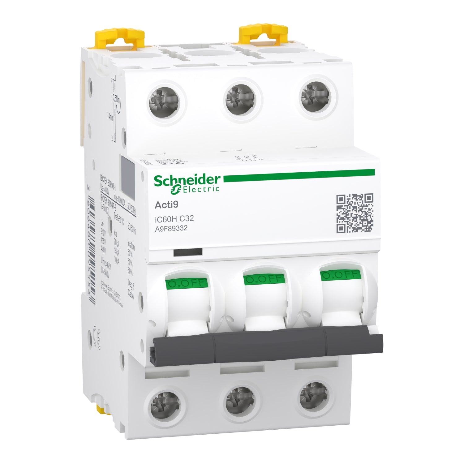 A9F89332 - Interruptor Magnetotérmico Tripolar Acti9 iC60H 3P 32A Curva C 10kA/15kA Schneider
