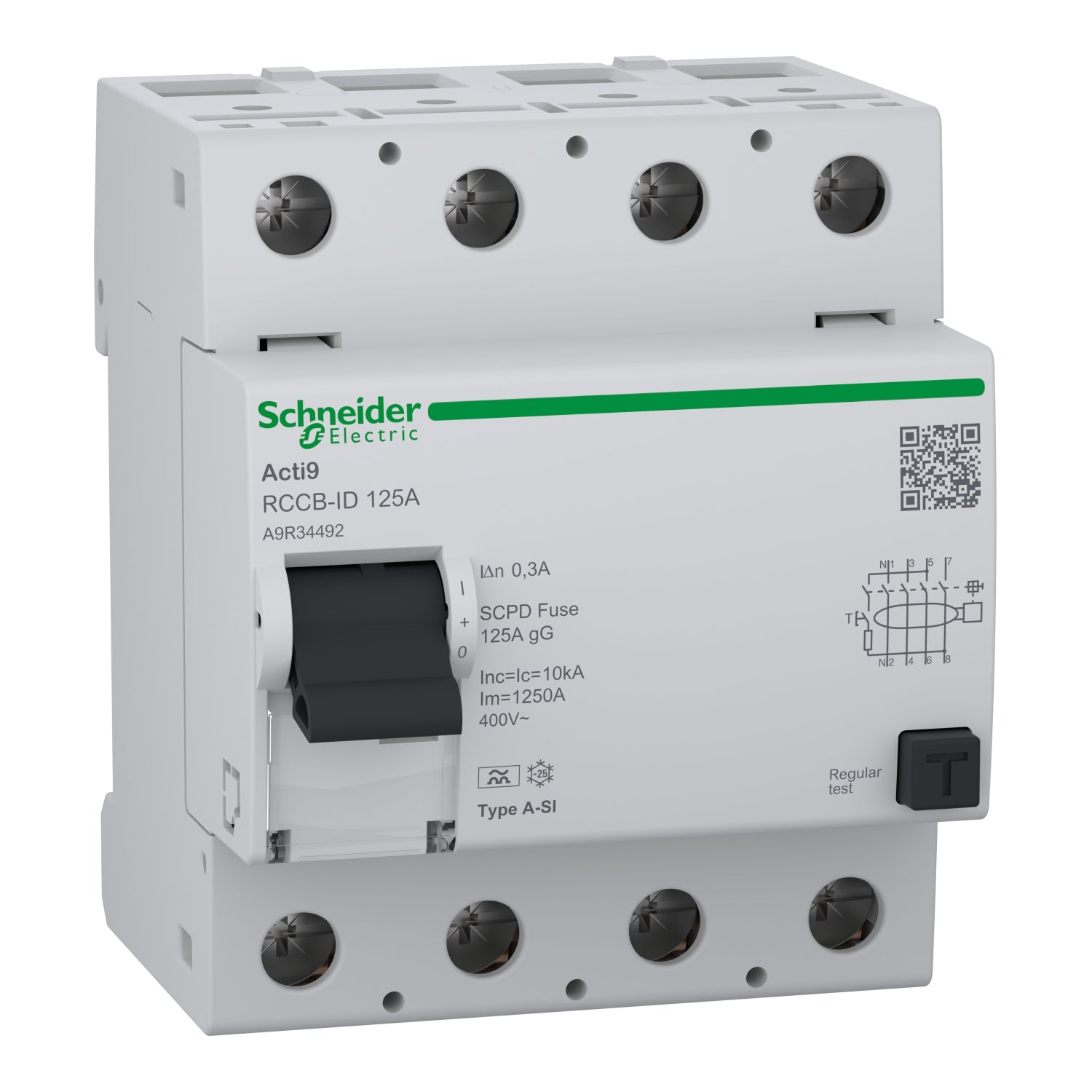 A9R34492 - Diferencial SUPERINMUNIZADO Interruptor RCCB-ID 4P 125A 300mA A-SI (Superinmunizado) Schneider