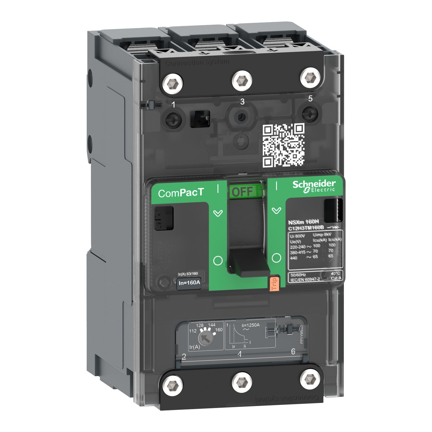 C12B3TM160B - Interruptor Caja Moldeada Completo ComPacT NSXm160B 25kA AC 3P 160A TMD BUSBAR Schneider