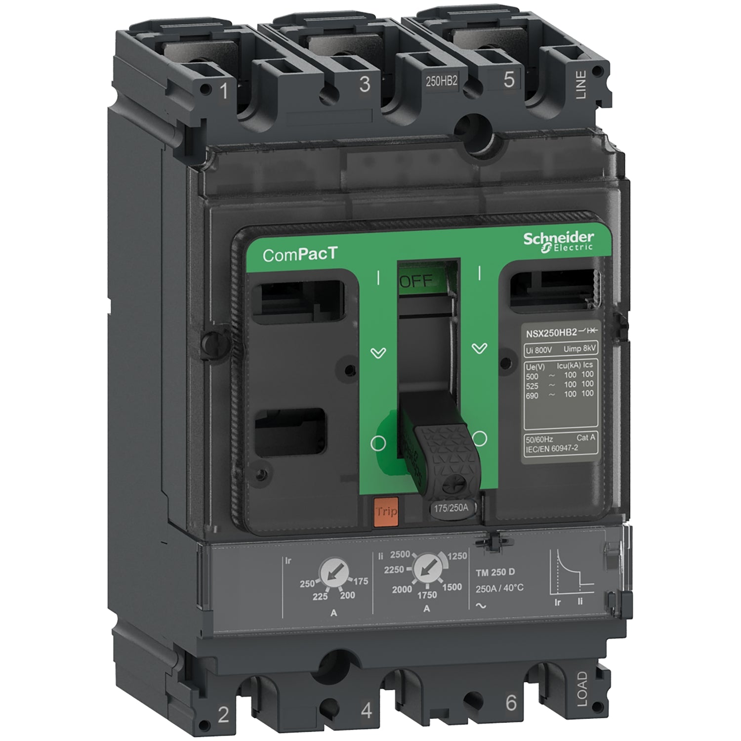 C25F3TM200 - Interruptor Caja Moldeada Completo ComPacT NSX250F 36kA AC 3P3R 200A TMD Schneider