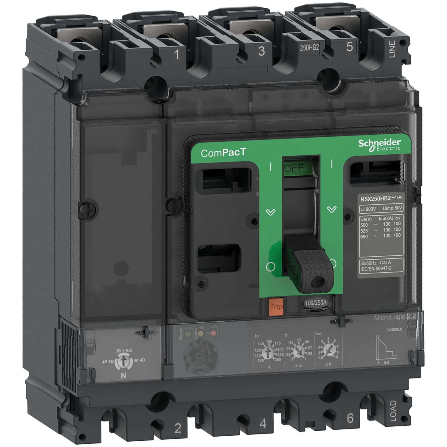 C25N42D250 - Interruptor Caja Moldeada Completo ComPacT NSX250N 50kA AC 4P4R 250A Micrologic 2.2 Schneider
