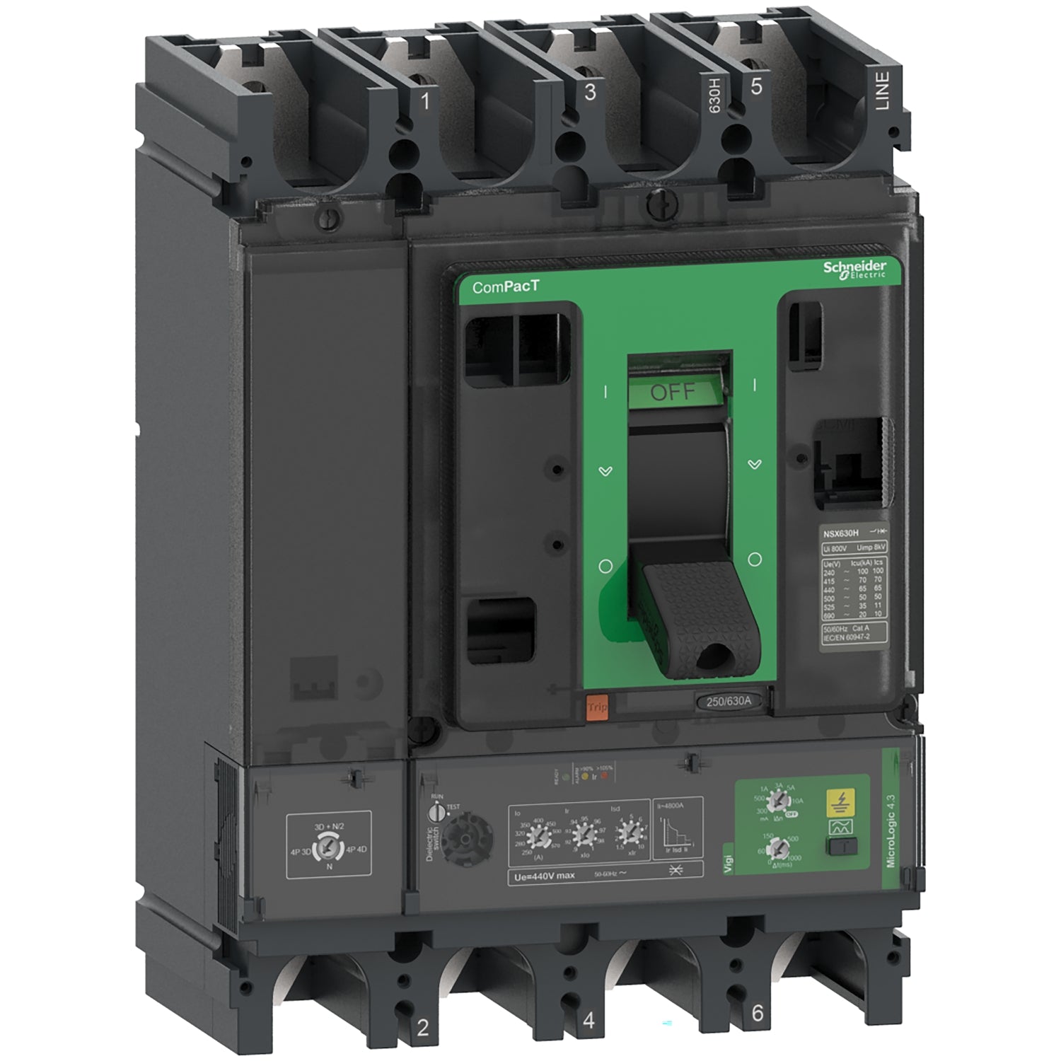 C40N44V400 - Interruptor Caja Moldeada ComPacT NSX400N 50kA AC 4P4R 400A Micrologic 4.3 Schneider