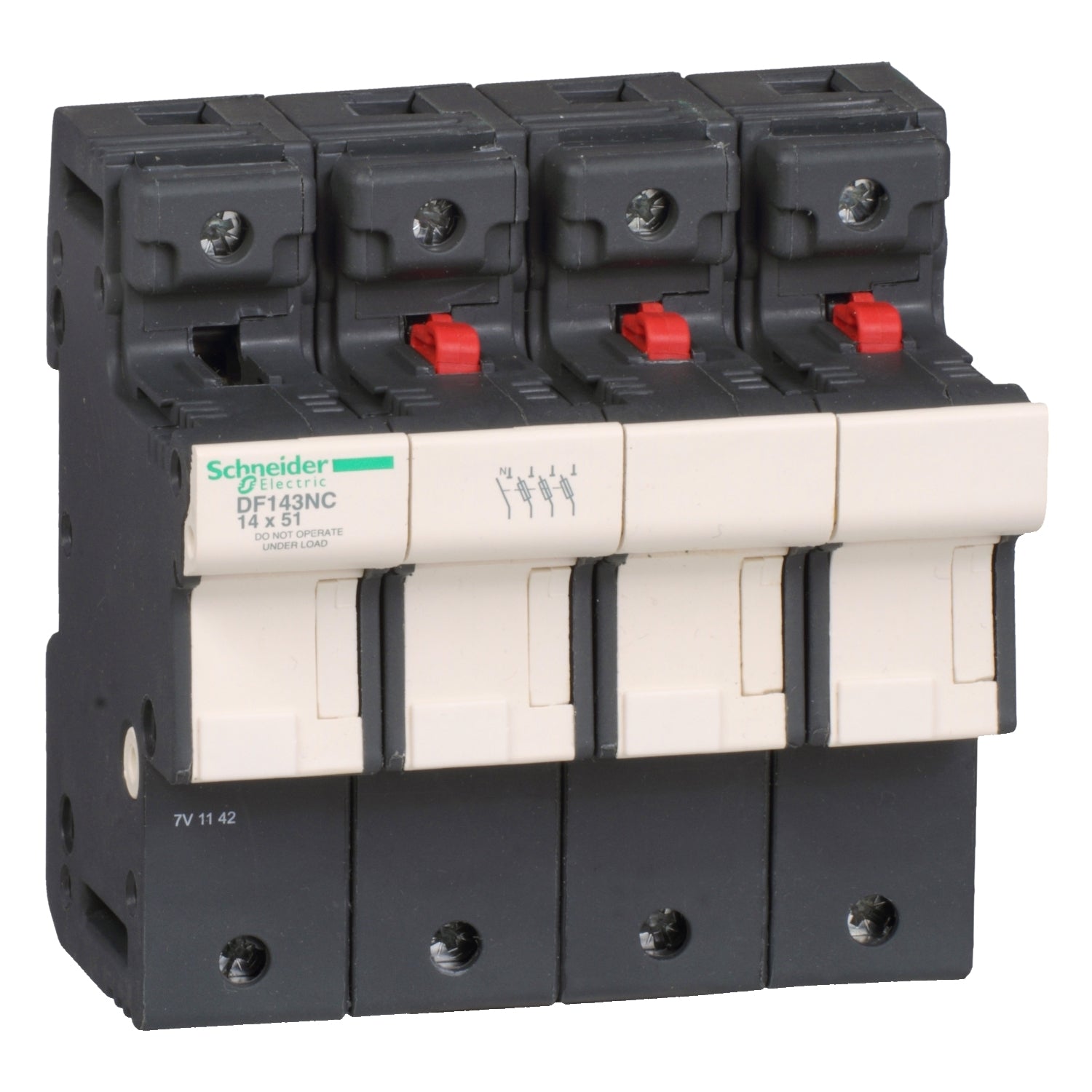 DF143NC - Portafusibles Tesys DF 3P+N 50A 690VAC tamaño del fusible 14x51mm con enlace tubular