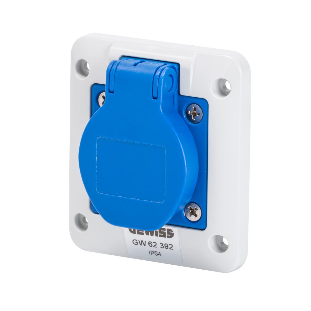 GW62392 - Base fija de empotrar a 10° - 2p+t 16a 200-250v 50/60hz - 85x75 - azul - conexionado de tornillo Gewiss