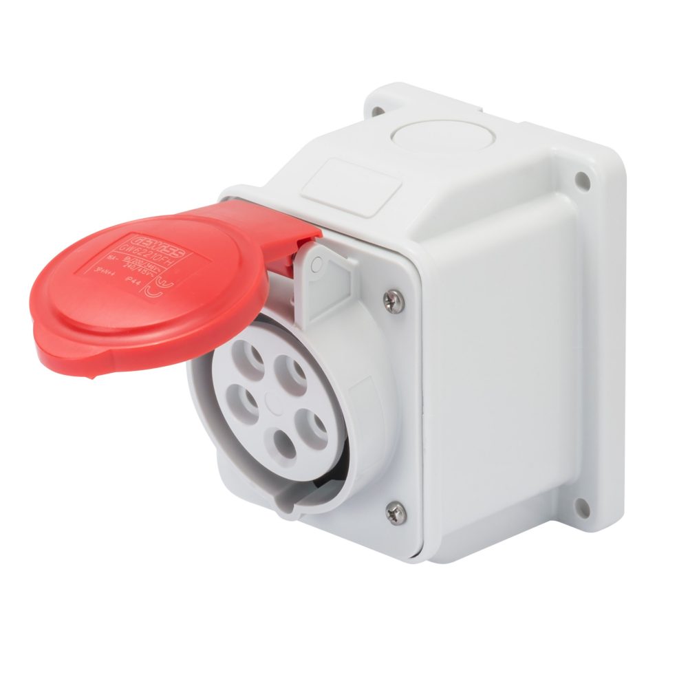 GW62420 - Base fija de pared a 10° - ip44 - 3p+n+t 32a 380-415v 50/60hz - rojo - 6h - conexionado de tornillo Gewiss