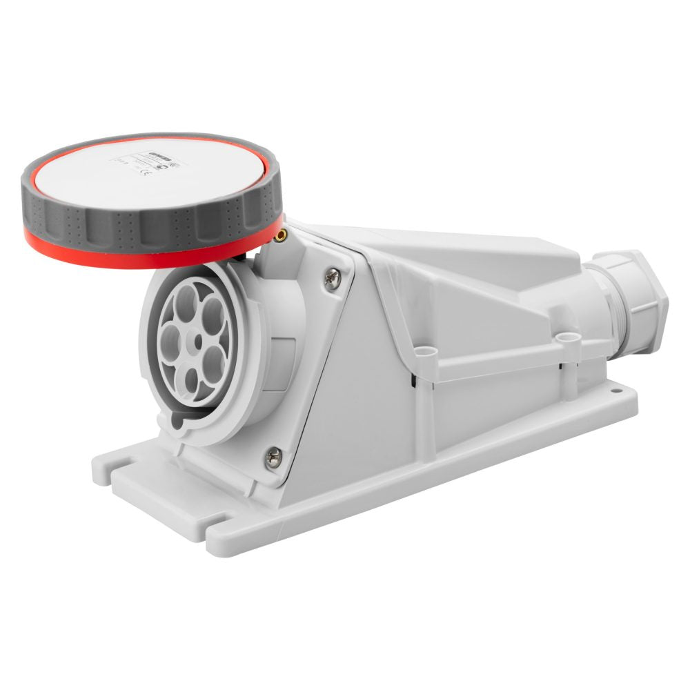 GW63525 - Base fija de pared a 90° - ip67 - 2p+t 63a 380-415v 50/60hz - rojo - 9h - conexionado de tornillo Gewiss