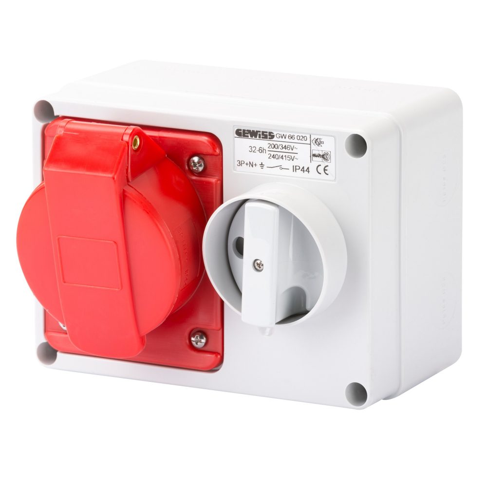 GW66020 - Base fija interbloqueadas horizontal - con fondo - sin base portafusibles - 3p+n+t 32a 346-415v - 50/60hz 6h - ip44 Gewiss