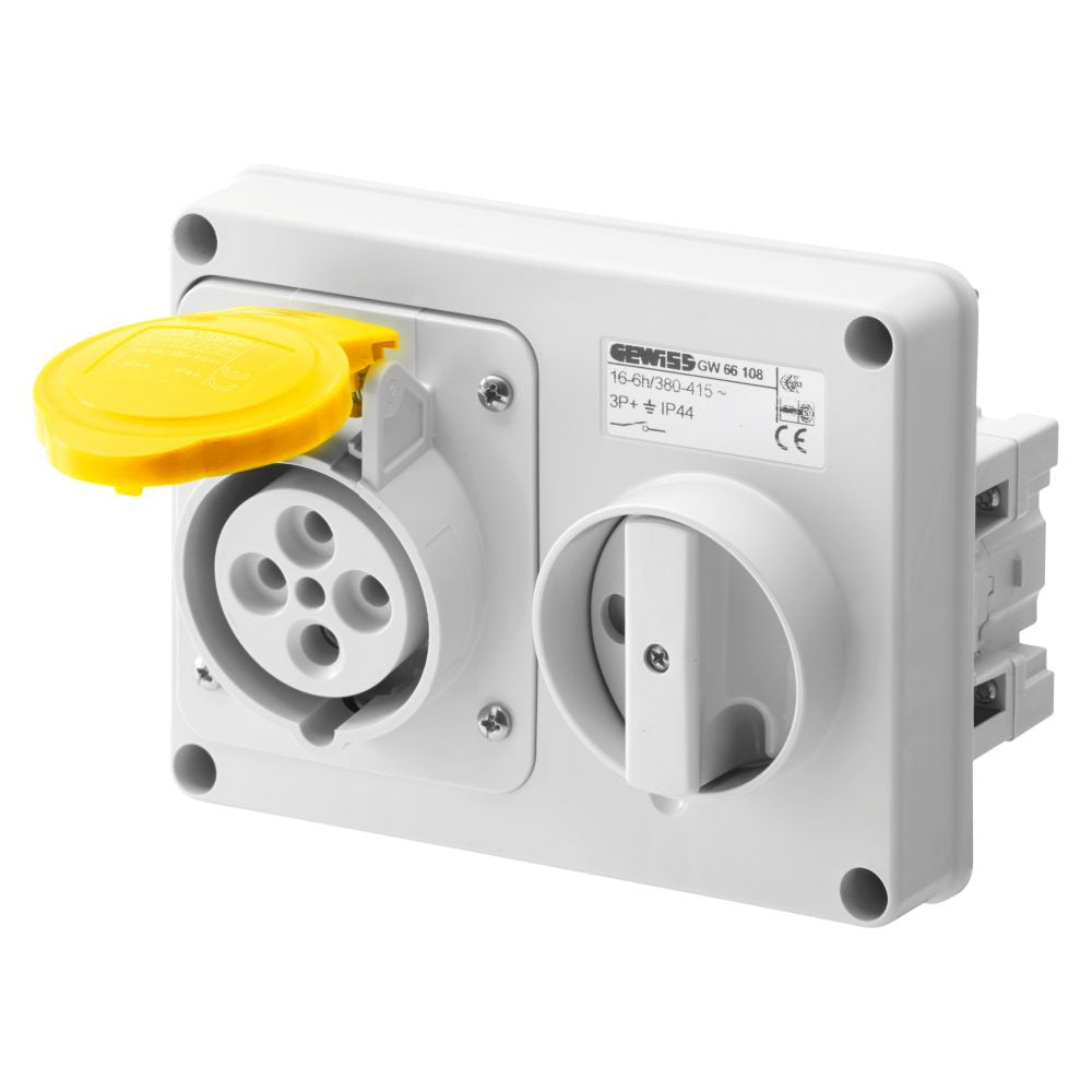 GW66101 - Base fija interbloqueadas horizontal - sin fondo - sin base portafusibles - 2p+t 16a 100-130v - 50/60hz 4h - ip44 Gewiss
