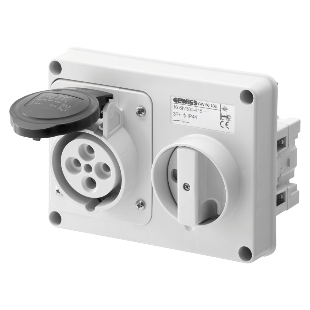 GW66122 - Base fija interbloqueadas horizontal - sin fondo - sin base portafusibles - 3p+n+t 32a 480-500v - 50/60hz 7h - ip44 Gewiss