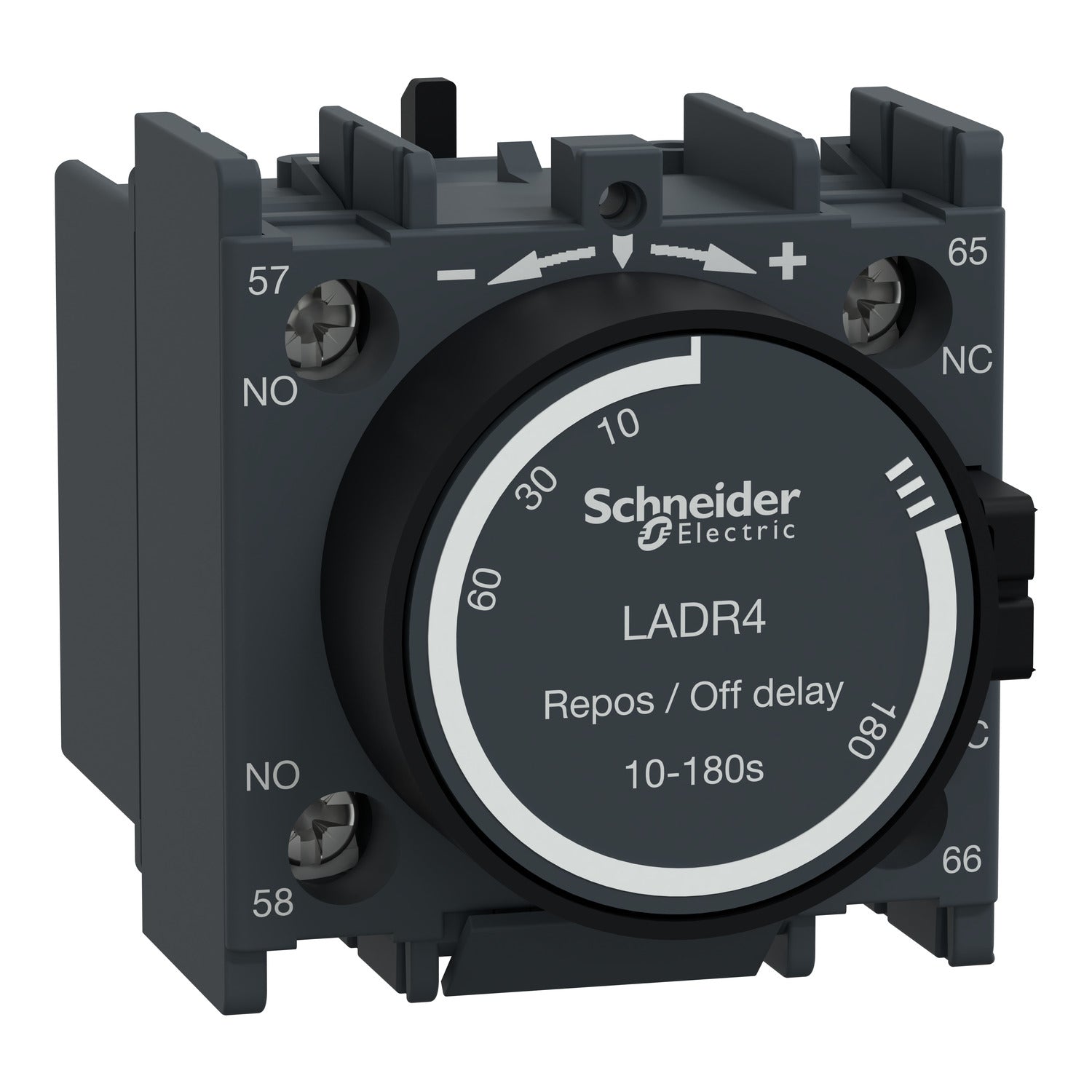 LADR4 - Bloque de contactos temporizados auxiliar Tesys deca 1NA+1NC retardo desactivado 10-180s frontal terminales con abrazaderas de tornillo Schneider