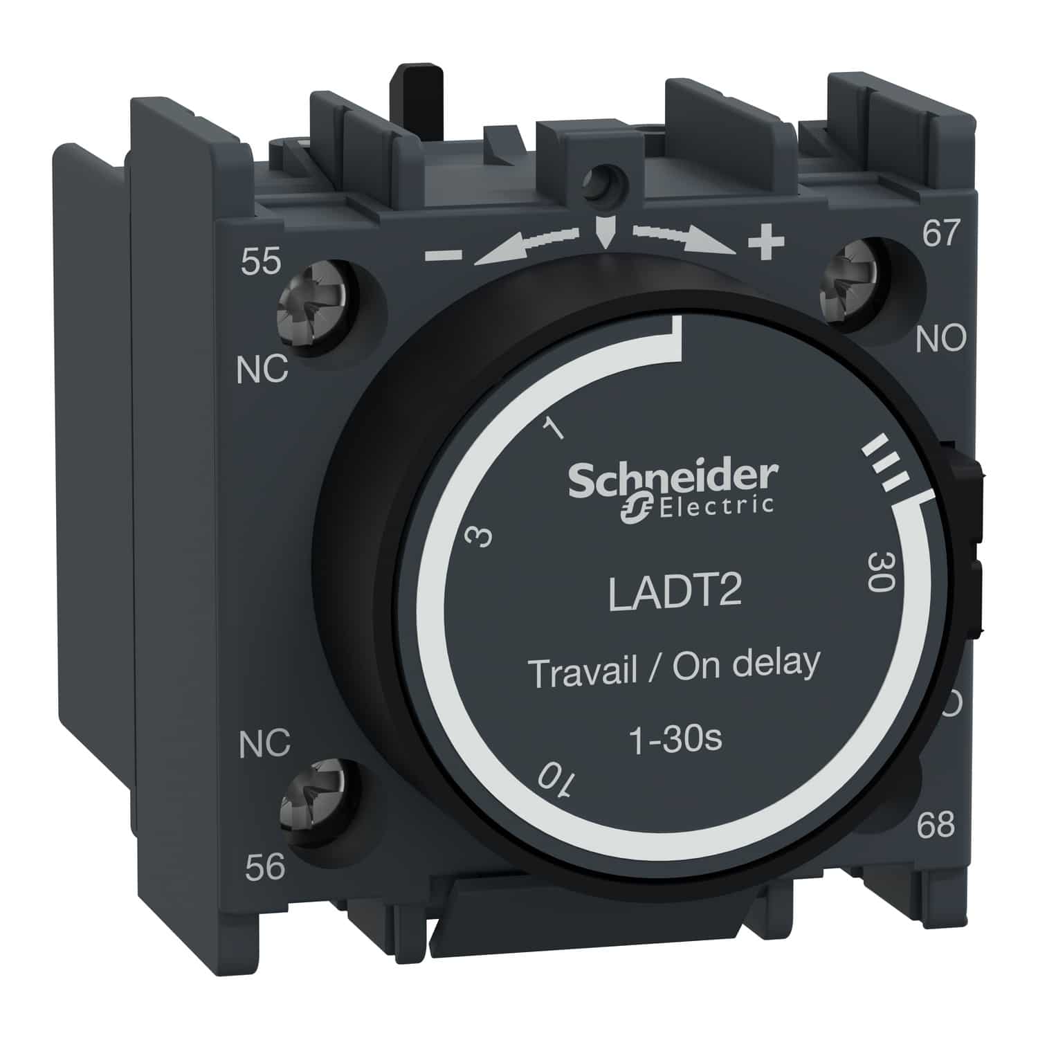 LADT2 - Bloque de contactos de retraso en tiempo Tesys deca 1 NA + 1 NC retraso activado 1-30 s frontal Schneider