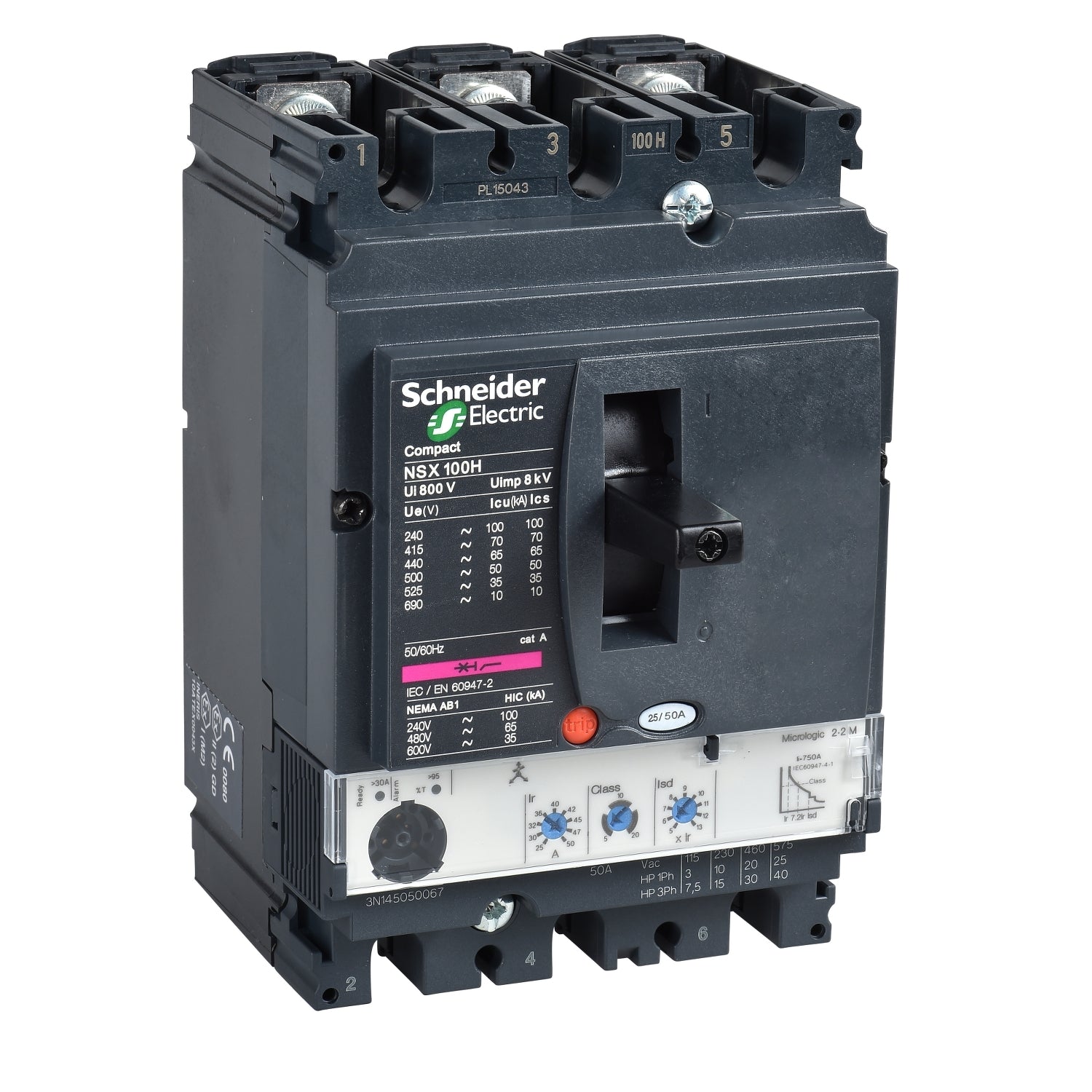 LV429790 - Interruptor Caja Moldeada Completo NSX100H Micrologic 2.2 100A 3P3D Schneider