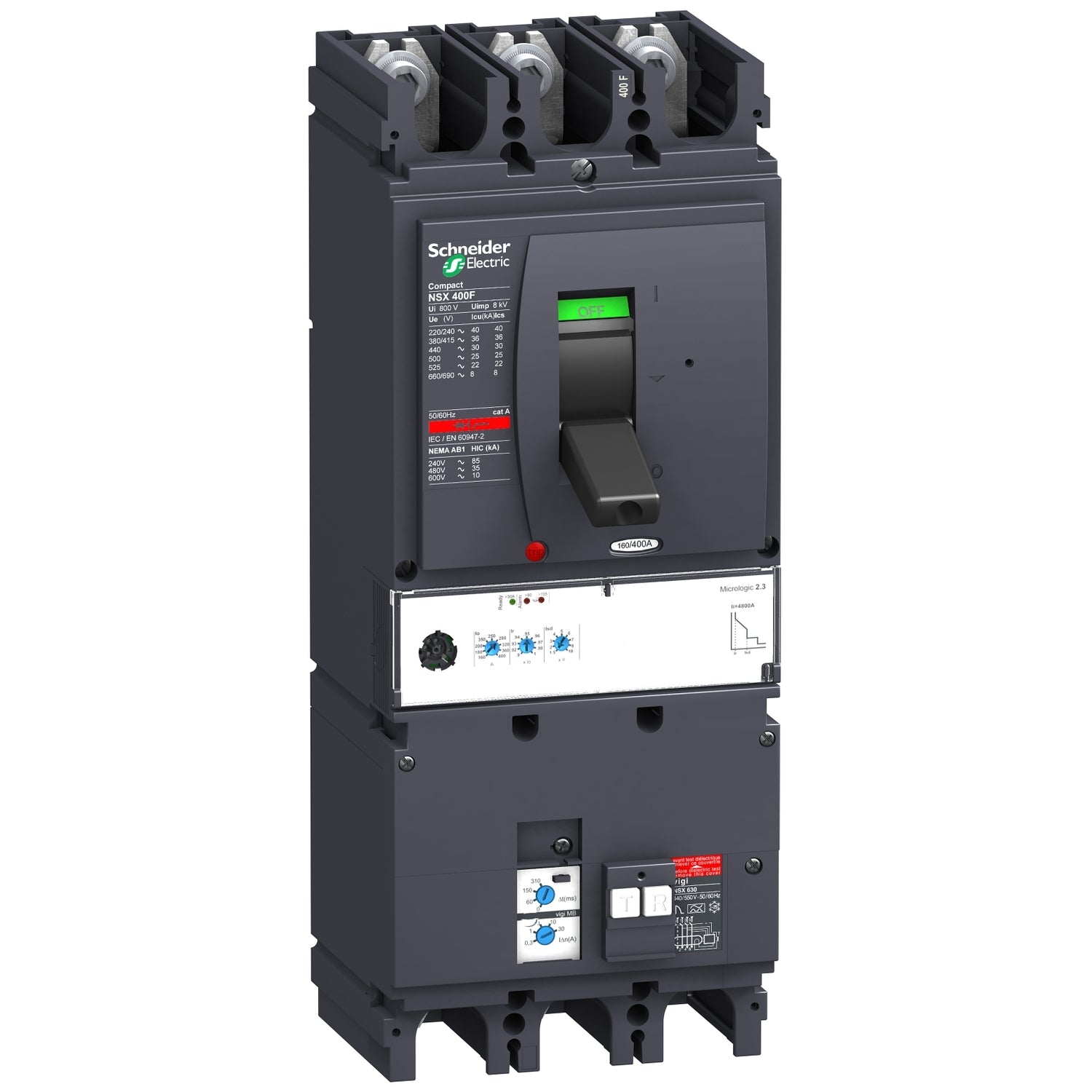 LV432733 - Interruptor Caja Moldeada NSX400N Vigi MB Micrologic 2.3 3P3D 400A 3P3D VigiCOMPACT Schneider