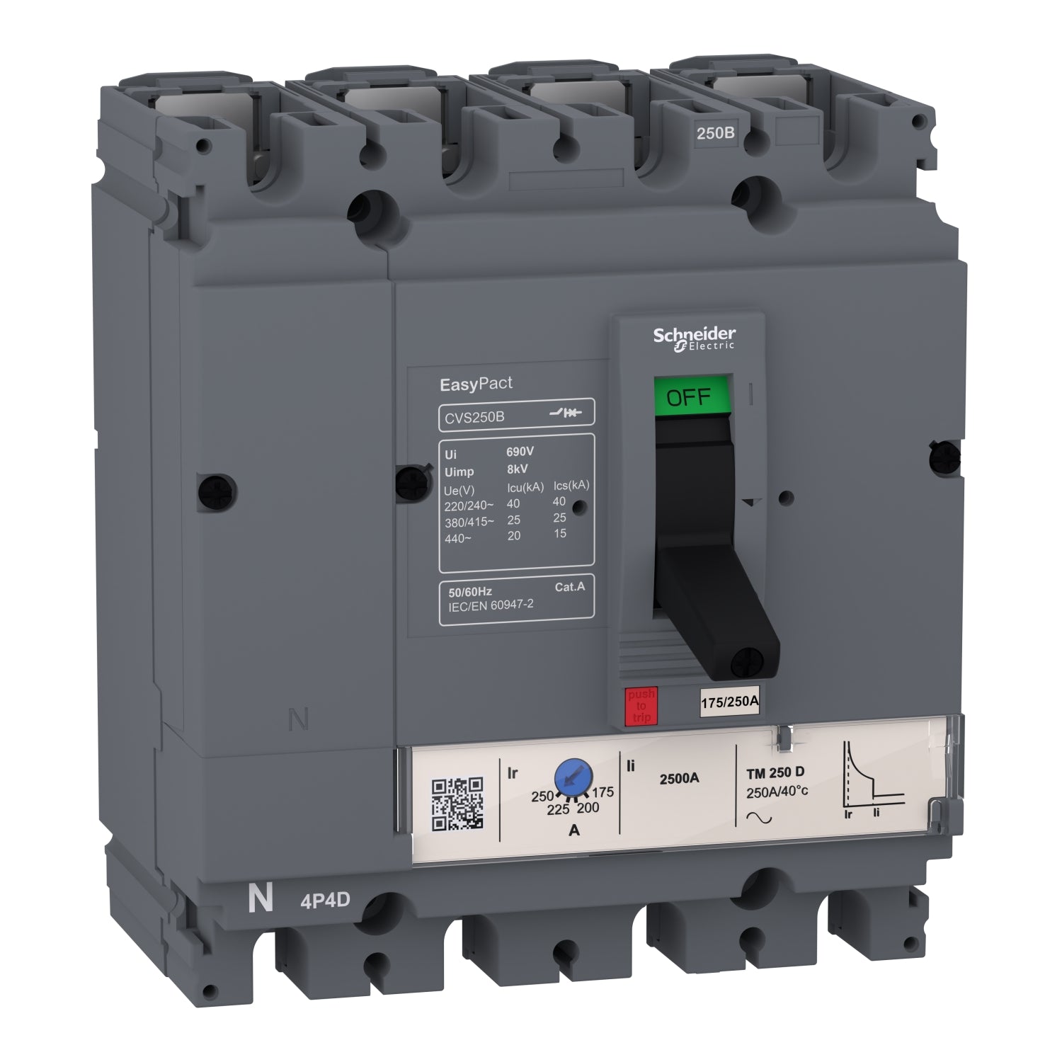 LV525313 - Interruptor Caja Moldeada Completo EasyPact CVS250B 25kA 250A TM-D 4P3R Schneider