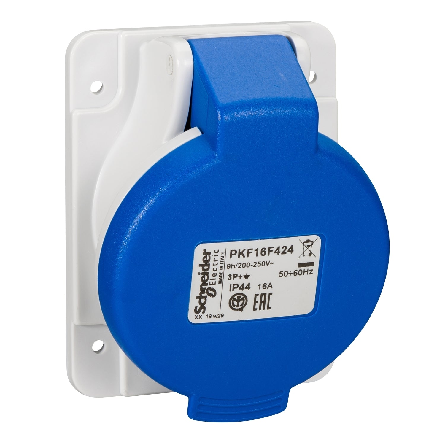 PKF16F424 - PratiKa socket - screw - angled - 16A - 3P + E - 200...250 V AC - panel Schneider