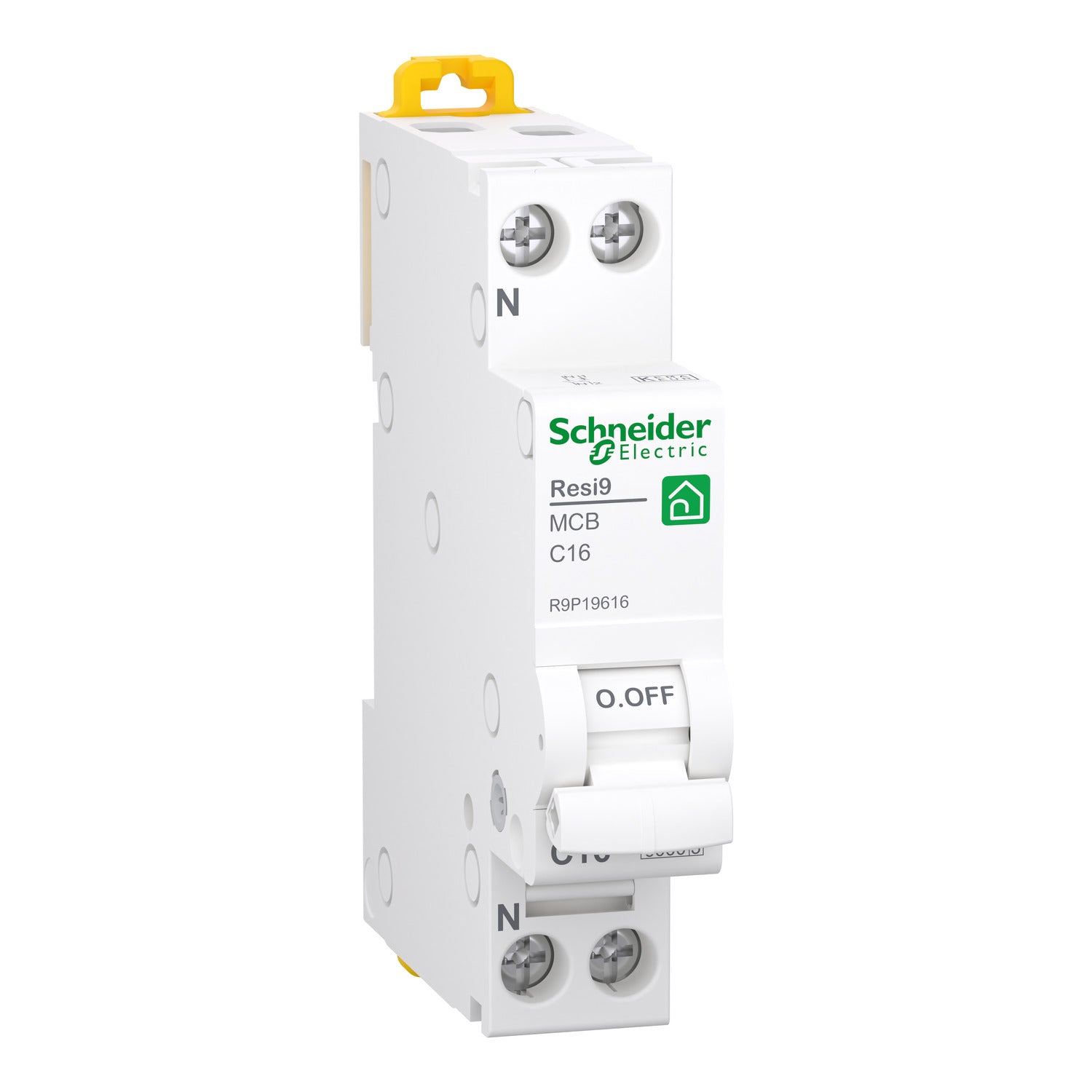 R9P19616 - Interruptor Magnetotérmico Un Polo + Neutro Resi9  1P + N 16A Curva C 6kA Schneider