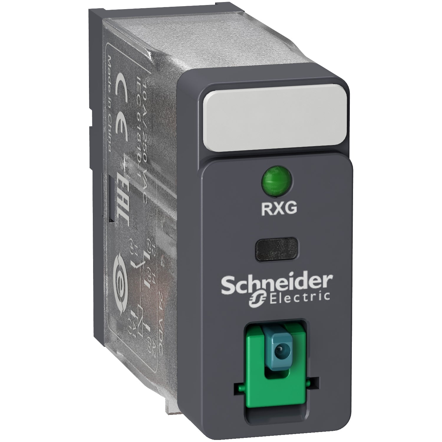 RXG12BD - Relé Electromecánico de potencia 1co 10A botón test led 24V CC Schneider