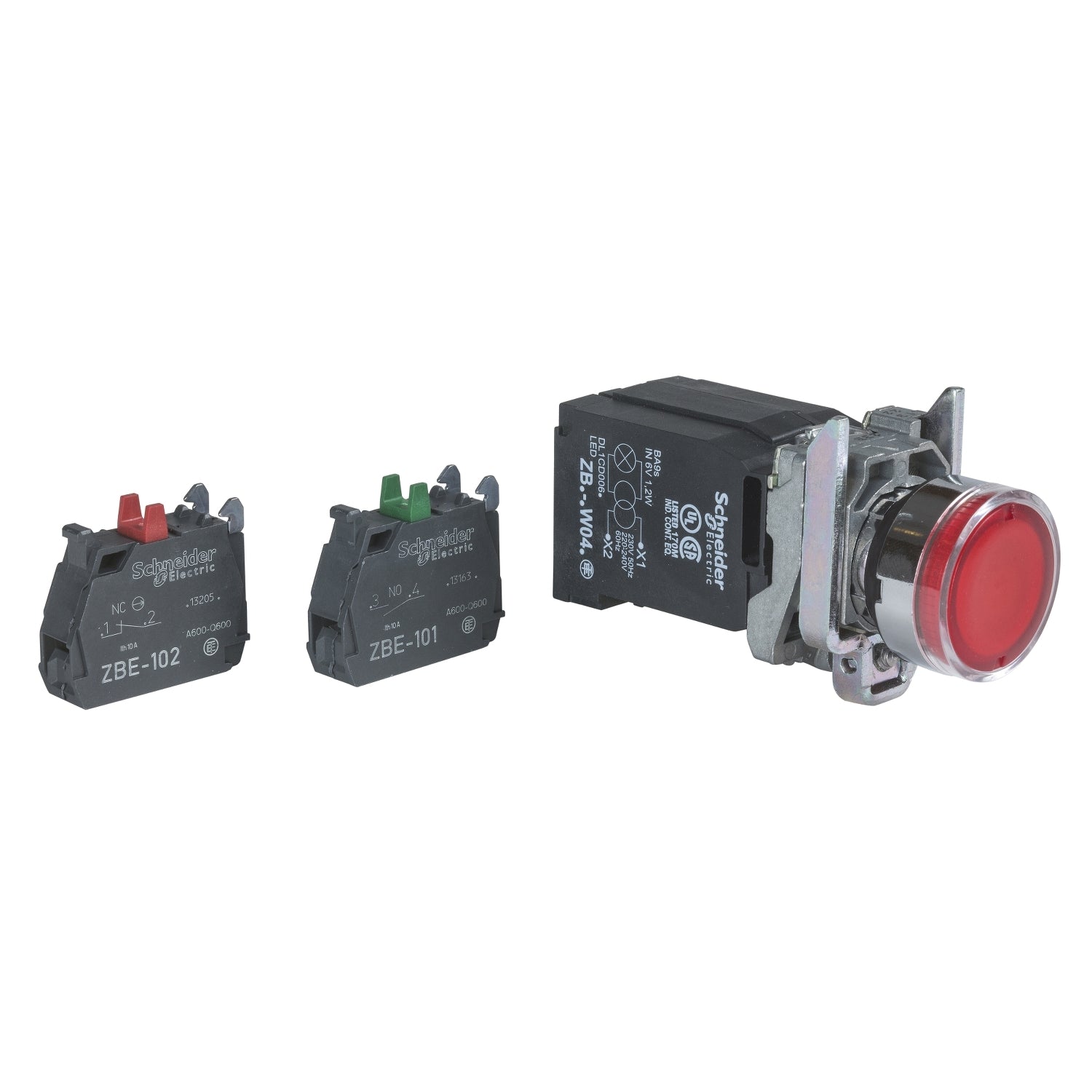 XB4BW3445 - Pulsador luminoso Harmony XB4 - transformador 230v na+nc rojo Schneider