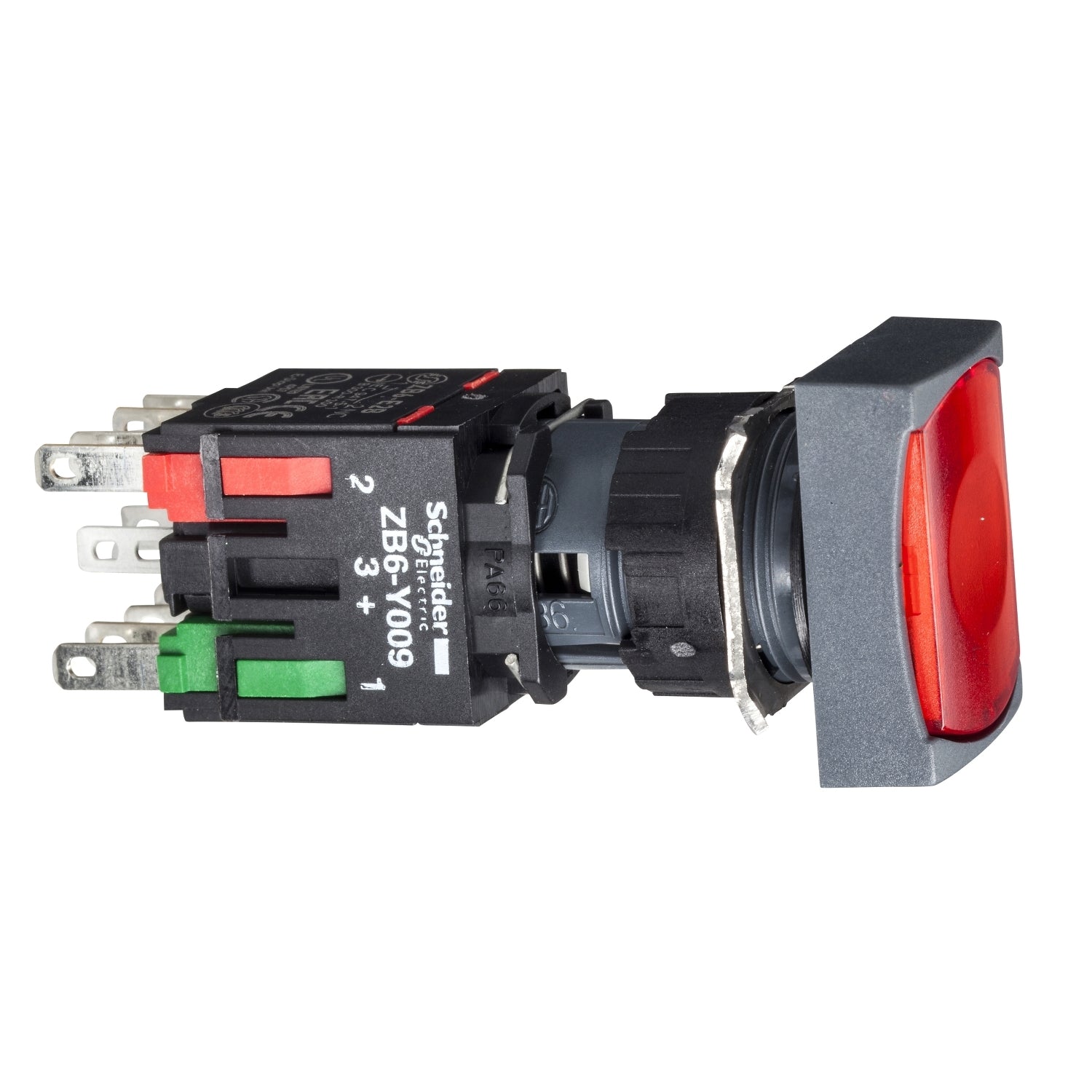 XB6DW4B5B - Pulsador luminoso rectangular rojo ø 16 - 1na+1nc - 24v Schneider