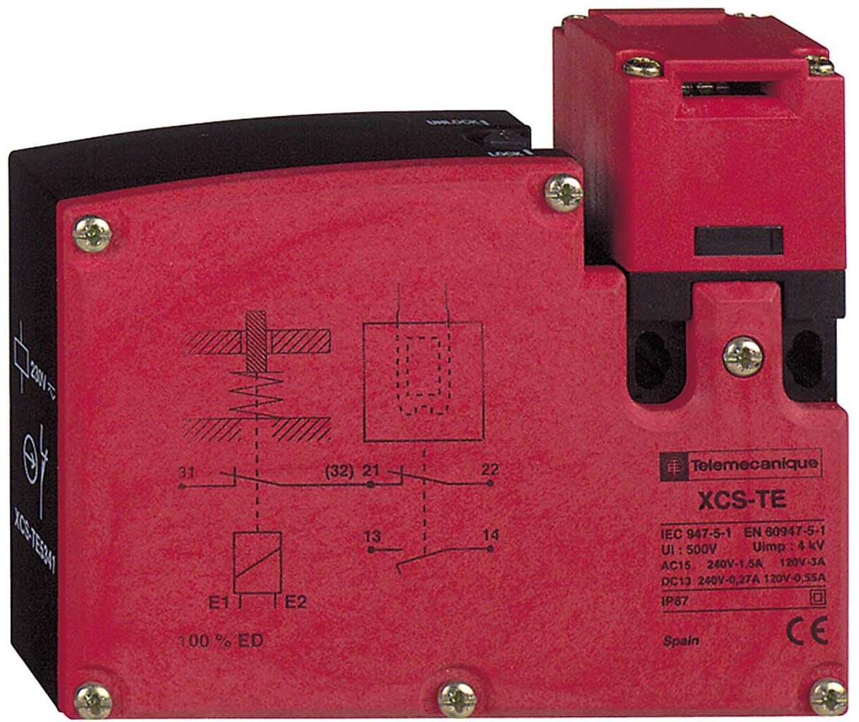 XCSTE5341 - Interruptor de seguridad plástico XCSTE, 1NC + 1 NO, ruptura lenta, 1 entrada roscada Pg 11, 230 V Telemecanique